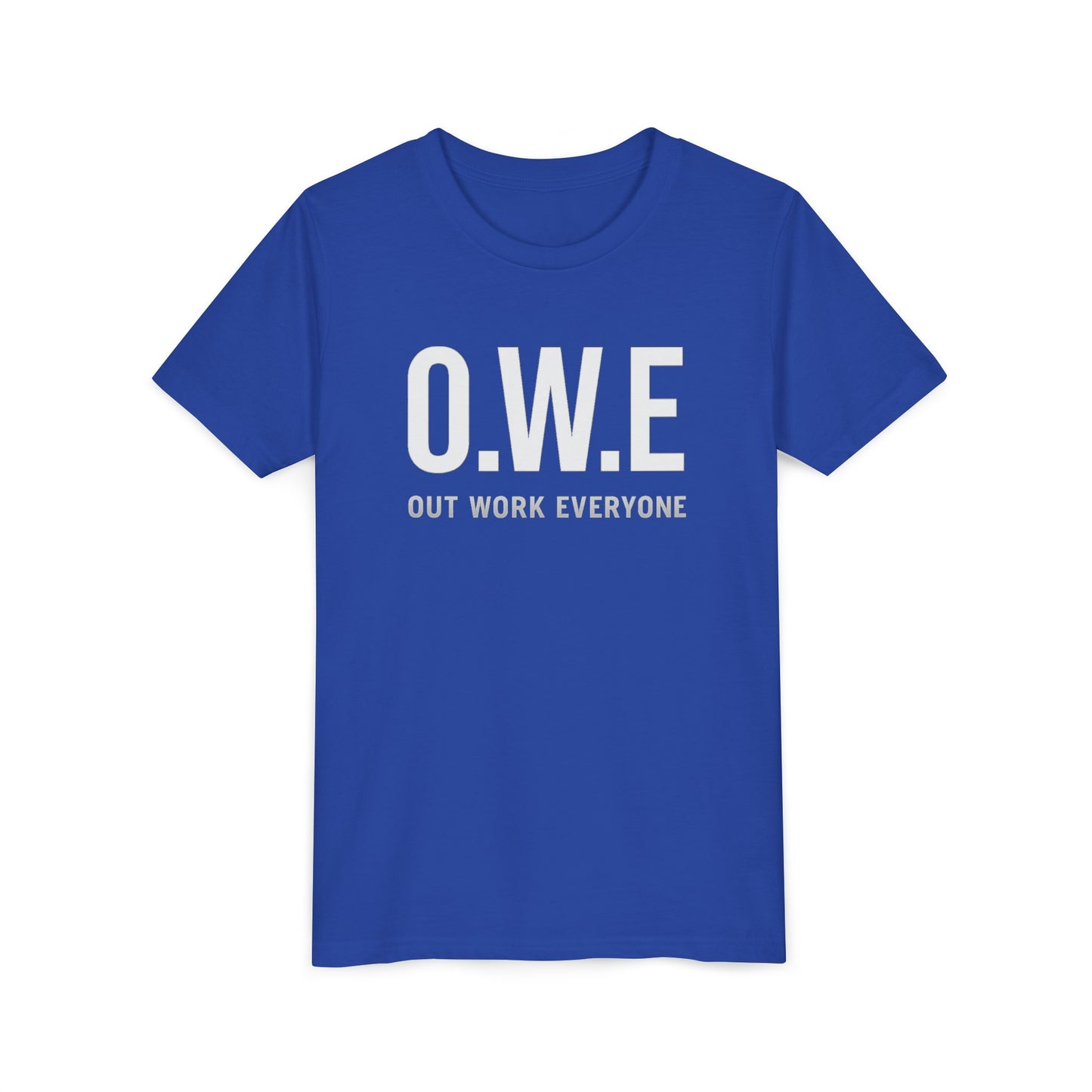 O.W.E. Kids Tee – “Out Work Everyone” Youth Edition (Blue)