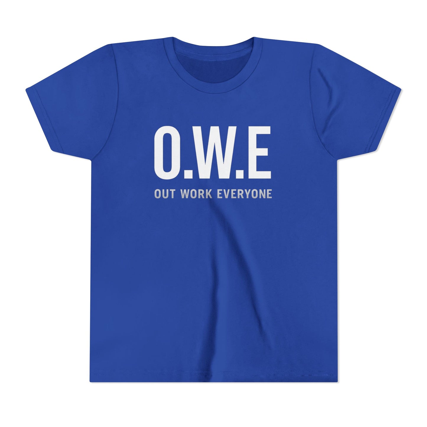 O.W.E. Kids Tee – “Out Work Everyone” Youth Edition (Blue)