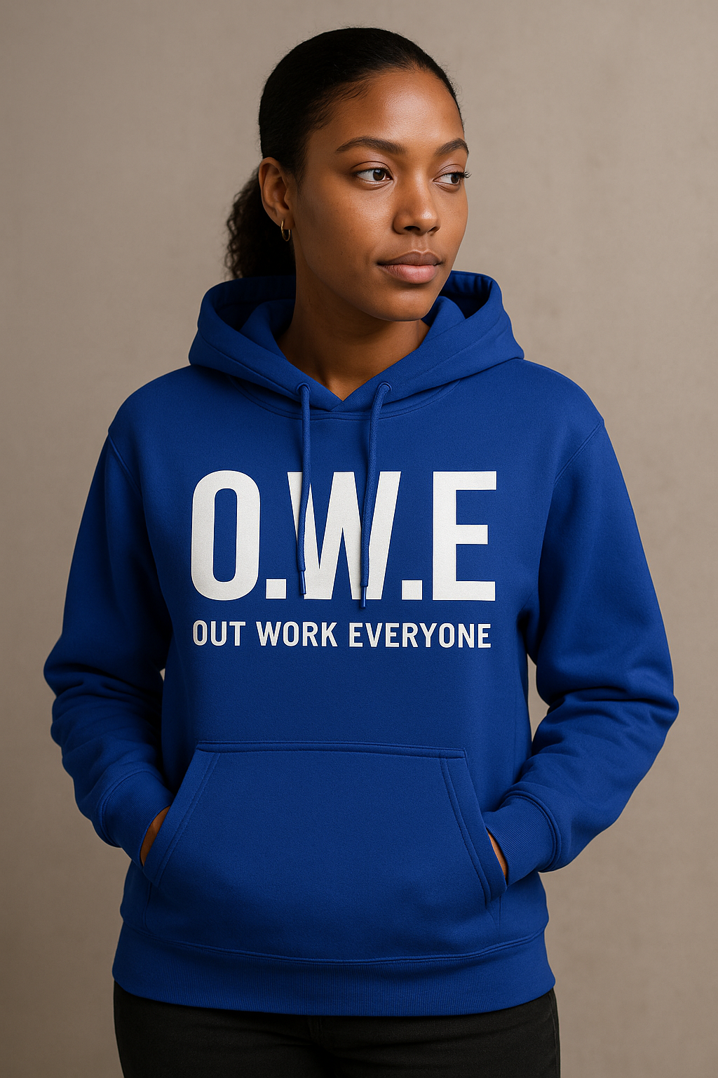 O.W.E. Women’s Hoodie – “Out Work Everyone” (Royal Blue)