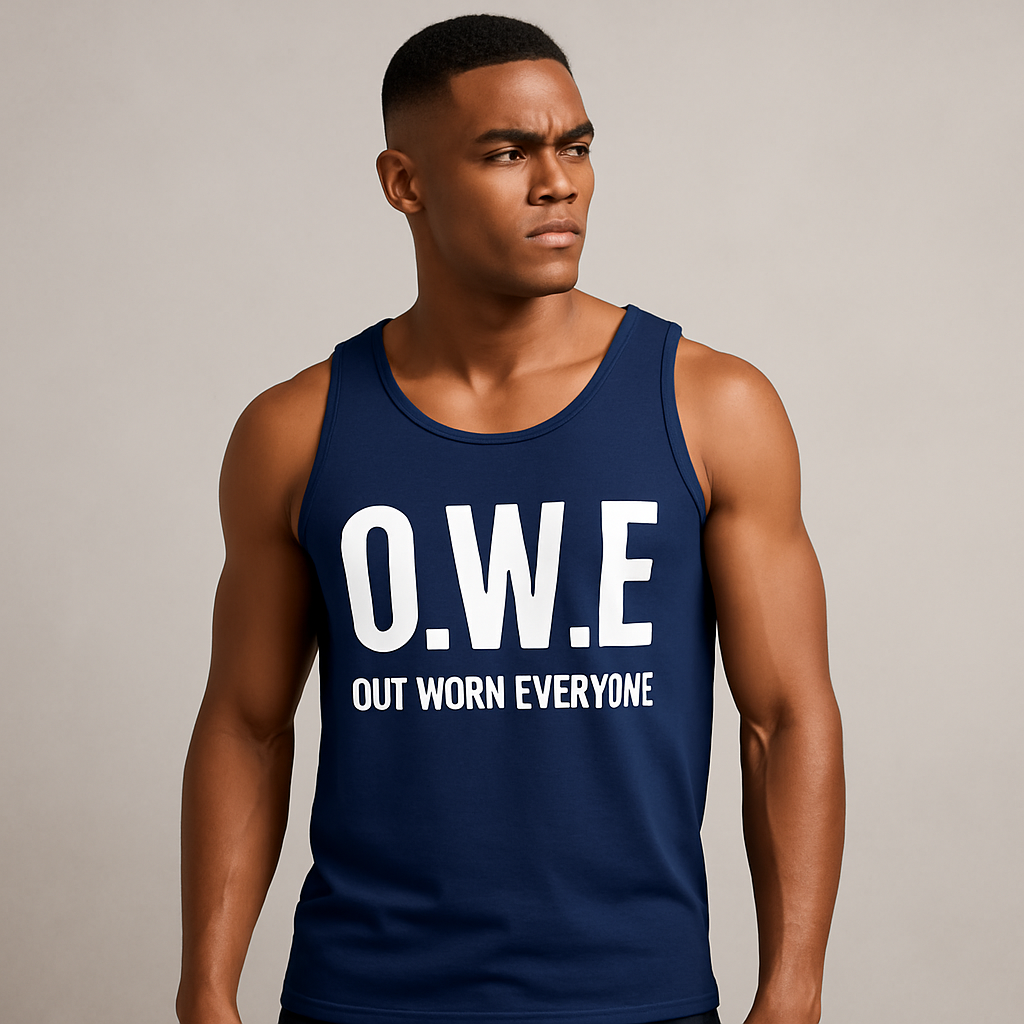 O.W.E. Men’s Tank Top – “Out Work Everyone” Edition (Navy)