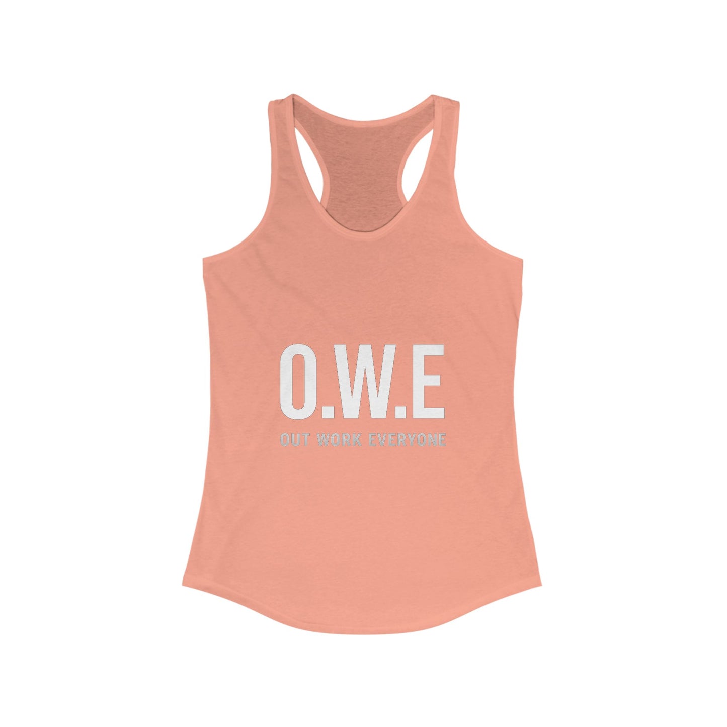 O.W.E. Women’s Racerback Tank – “Out Work Everyone” (White)