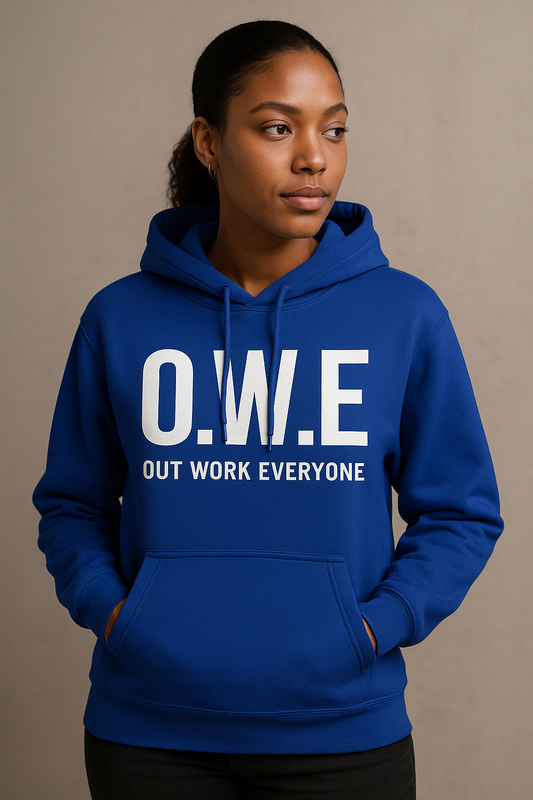 O.W.E. Women’s Hoodie – “Out Work Everyone” (Royal Blue)