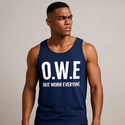 O.W.E. Men’s Tank Top – “Out Work Everyone” Edition (Navy)