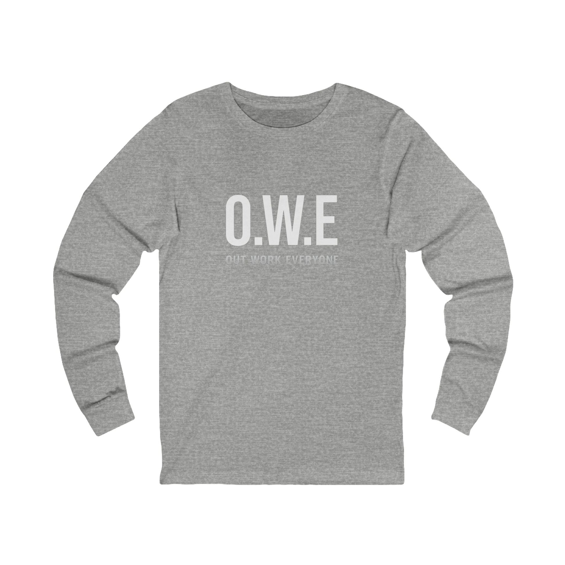 O.W.E. Women’s Long Sleeve Tee – “Out Work Everyone” Edition (Grey) by Out.Work.Everyone – Long - sleeve